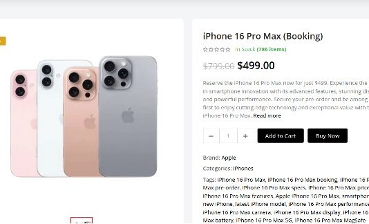 Example of fake iPhone 16 website